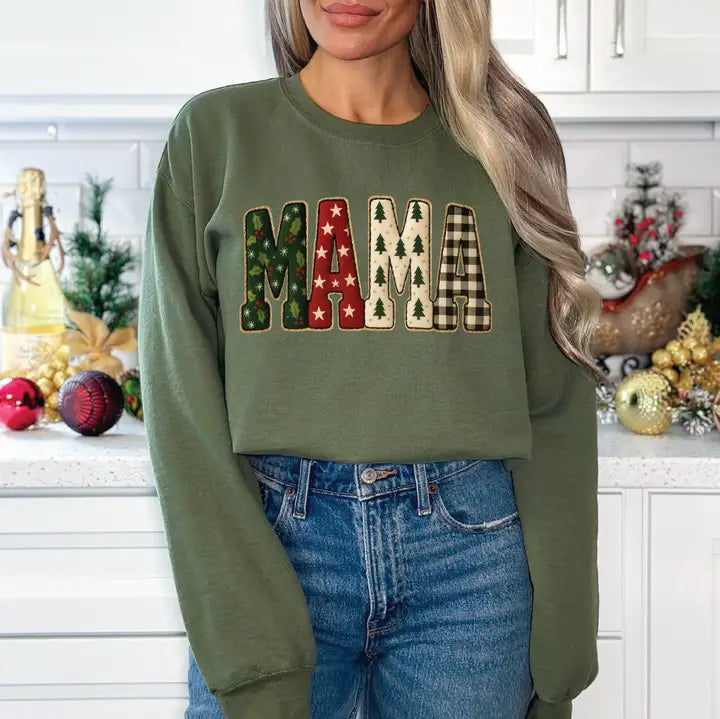 Mama Pattern Christmas Letters Sweatshirt
