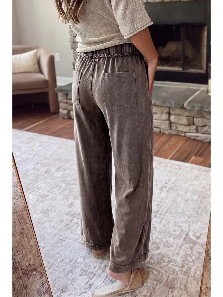 Mineral Wash Seam Detail Flare Leg Drawstring Pants