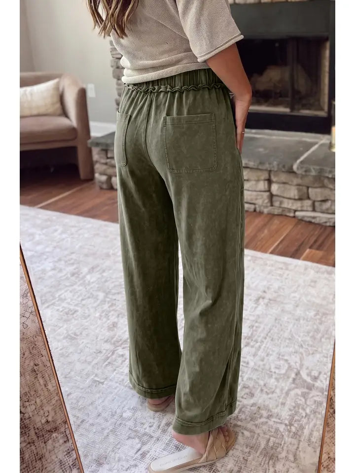 Mineral Wash Seam Detail Flare Leg Drawstring Pants