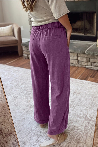 Mineral Wash Seam Detail Flare Leg Drawstring Pants